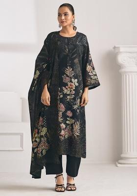 Black Printed Cotton Blend Kurta Set
