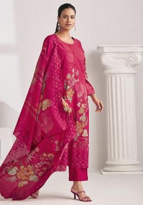 Magenta Printed Cotton Blend Kurta Set