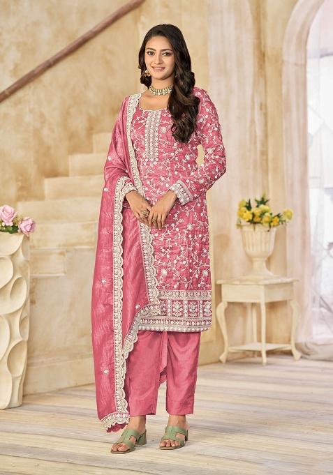 Pink Embroidery Organza Salwar Suit