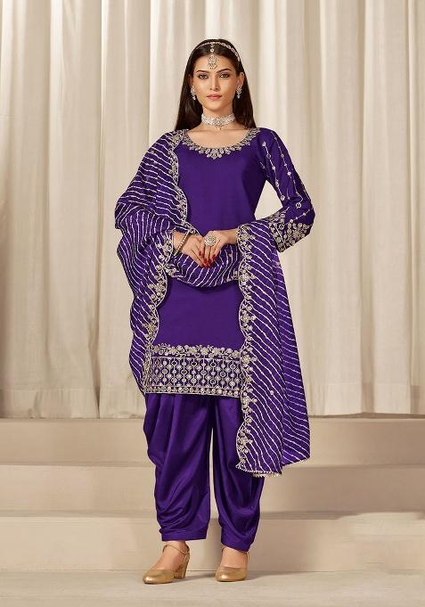 Purple Embroidery Silk Salwar Suit
