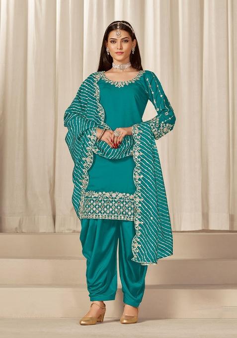 Turquoise Embroidery Silk Salwar Suit