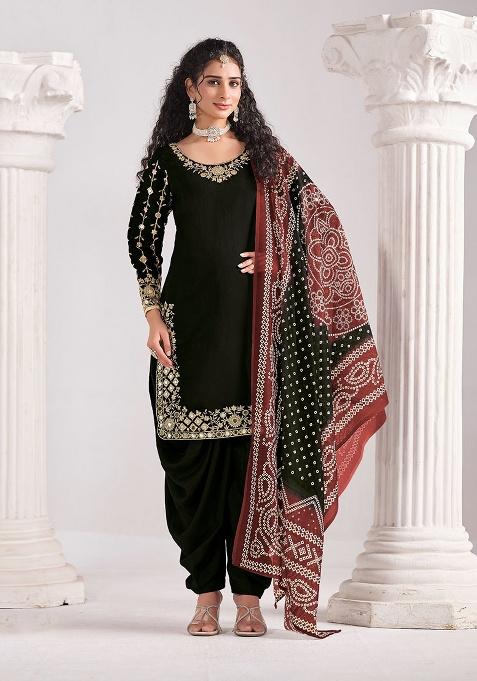 Black Embroidery Silk Salwar Suit