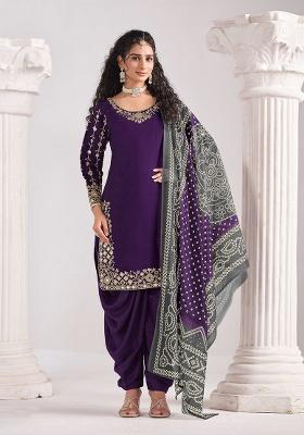 Purple Embroidery Silk Salwar Suit