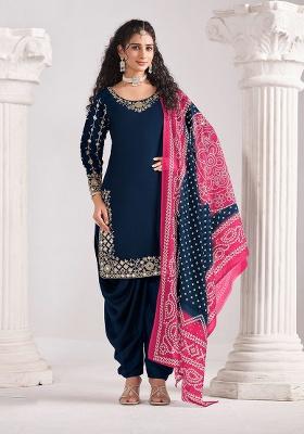 Navy Blue Embroidery Silk Salwar Suit