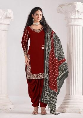 Red Embroidery Silk Salwar Suit