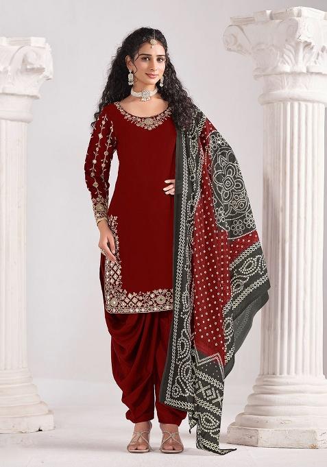 Red Embroidery Silk Salwar Suit