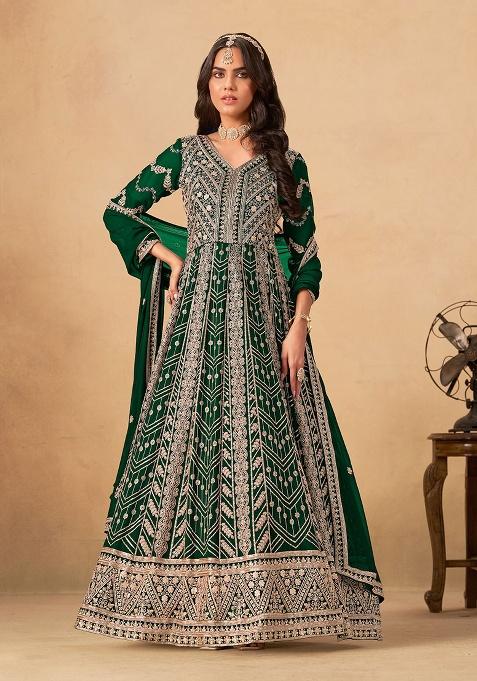 Green Embroidery Georgette Salwar Suit