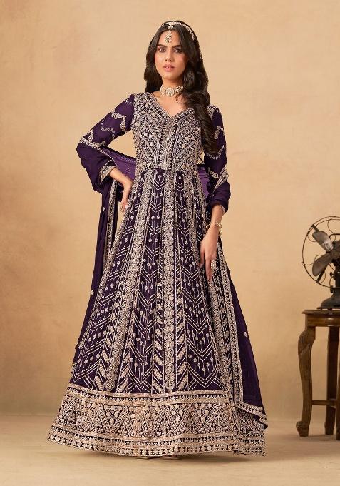 Wine Embroidery Georgette Salwar Suit