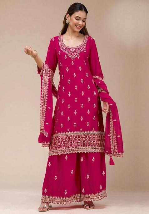 Red Embroidery Georgette Salwar Suit