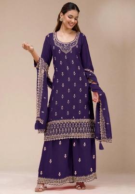 Purple Embroidery Georgette Salwar Suit