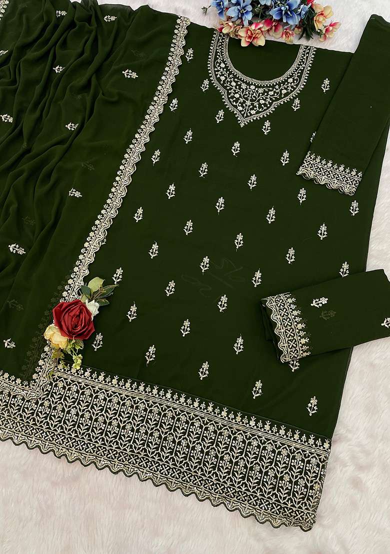 Mehendi Embroidery Georgette Salwar Suit - Indya