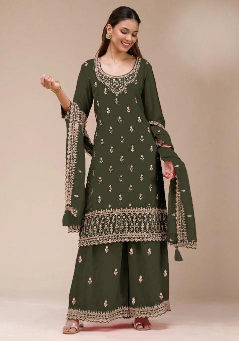Mehendi Embroidery Georgette Salwar Suit