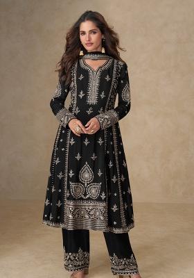 Black Embroidery Silk Salwar Suit