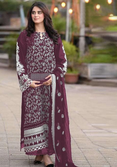 Purple Embroidery Georgette Salwar Suit