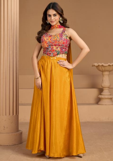 Orange Printed Chinon Salwar Suit