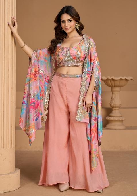 Baby Pink Printed Chinon Salwar Suit
