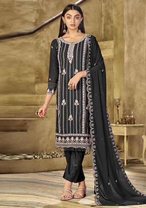 Black Thread Sequin Embroidery Work Georgette Salwar Suit