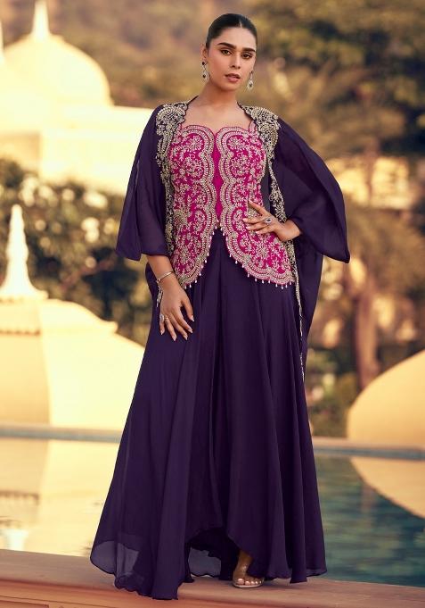 Purple Heavy Thread Embroidery Work Chinon Salwar Suit