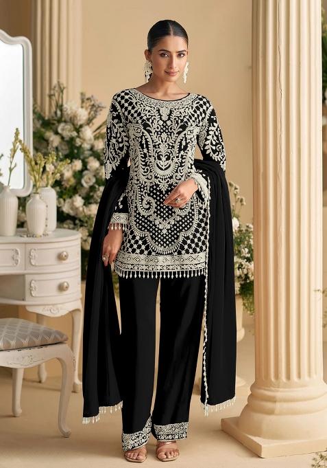 Black Embroidery Georgette Kurta Set