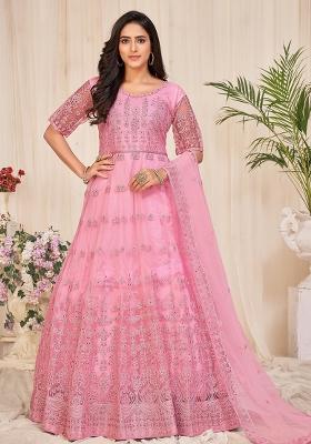 Dusty Pink Embroidery Net Kurta Set