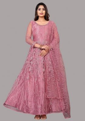 Pink Embroidery Net Kurta Set