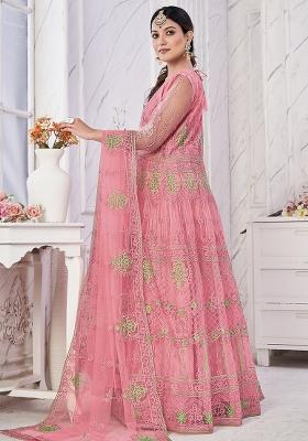 Pink Embroidery Net Kurta Set