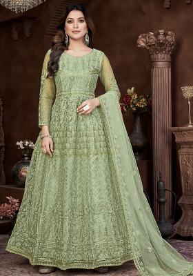 Grey Embroidery Net Kurta Set