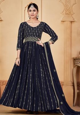 Blue Embroidery Georgette Kurta Set