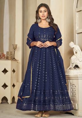 Blue Embroidery Georgette Kurta Set