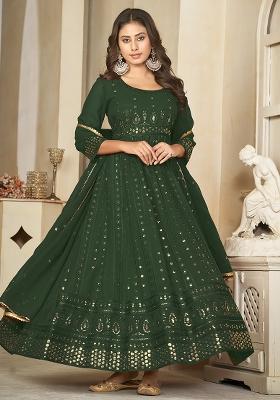Green Embroidery Georgette Kurta Set