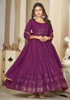 Purple Embroidery Georgette Kurta Set