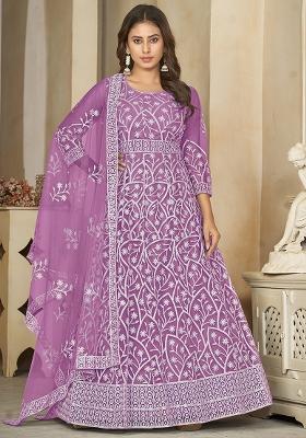 Light Purple Embroidery Net Kurta Set