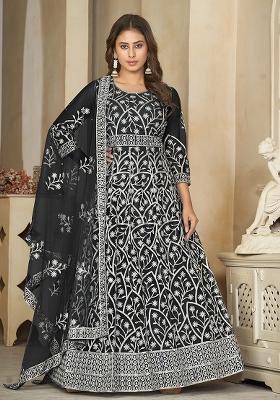 Black Embroidery Net Kurta Set