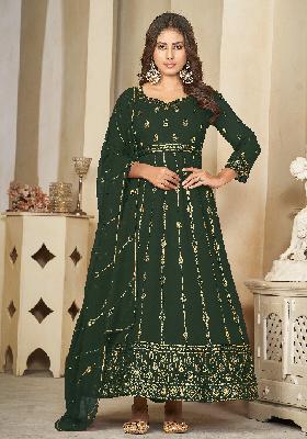 Green Embroidery Georgette Kurta Set
