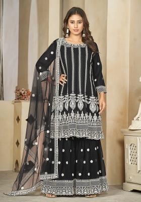 Black Embroidery Georgette Kurta Set