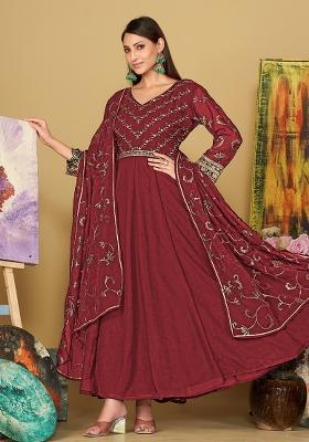 Maroon Embroidery Georgette Kurta Set