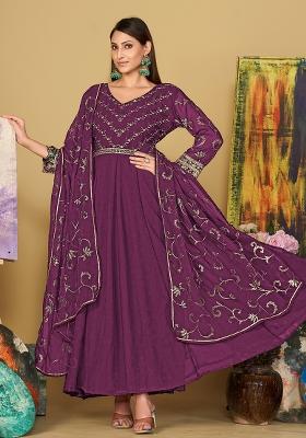 Purple Embroidery Georgette Kurta Set