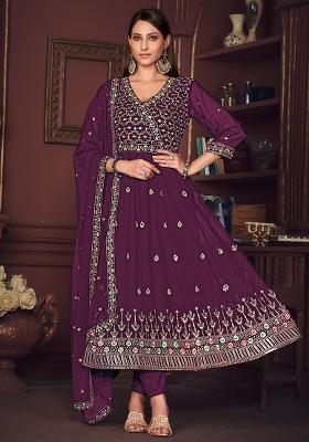 Purple Embroidery Georgette Kurta Set