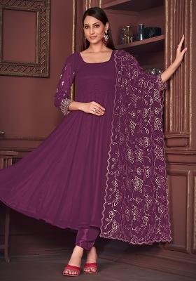 Purple Embroidery Georgette Kurta Set