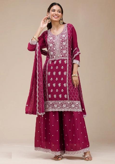 Rani Pink Embroidery Georgette Sharara Set