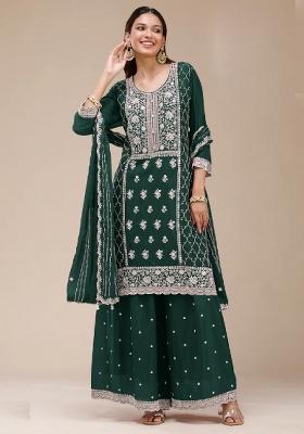 Green Embroidery Georgette Sharara Set