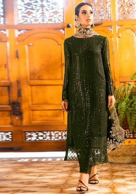 Green Zari Sequence Embroidery Georgette Kurta Set