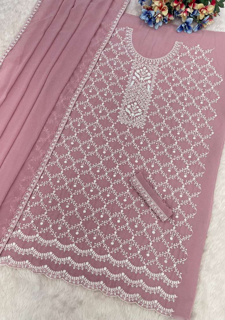 Pink Embroidered Georgette Sharara Set - Indya