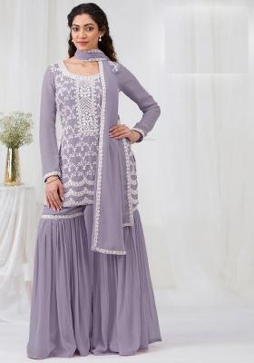 Purple Zari Sequence Embroidery Georgette Kurta Set