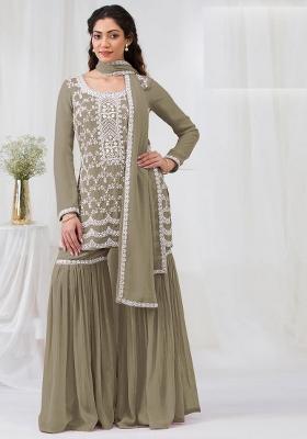 Green Zari Sequence Embroidery Georgette Kurta Set