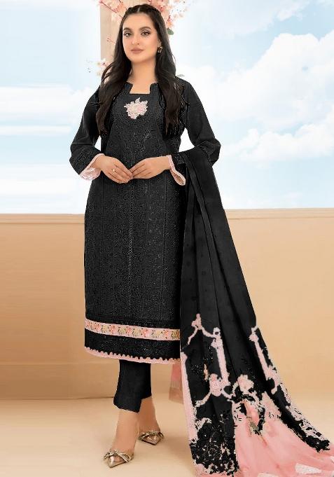 Black Zari Sequence Embroidery Cotton Kurta Set
