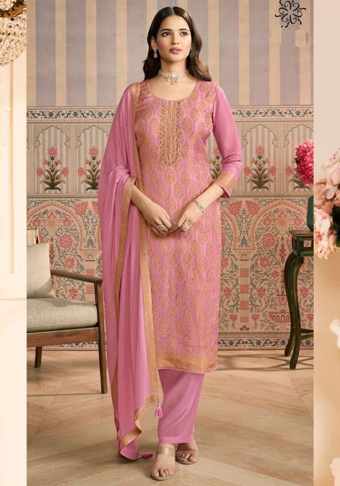 Light Pink Embroidery jacquard Kurta Set