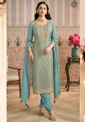 Light Blue Embroidery jacquard Kurta Set