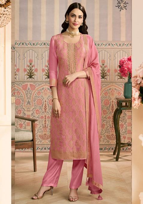 Pink Embroidery Silk Kurta Set
