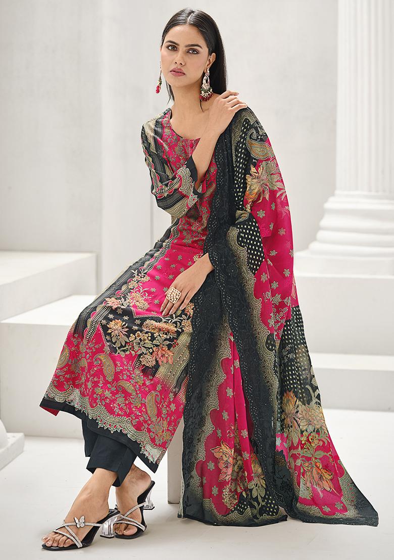 Magenta Printed Cotton Kurta Set - Indya